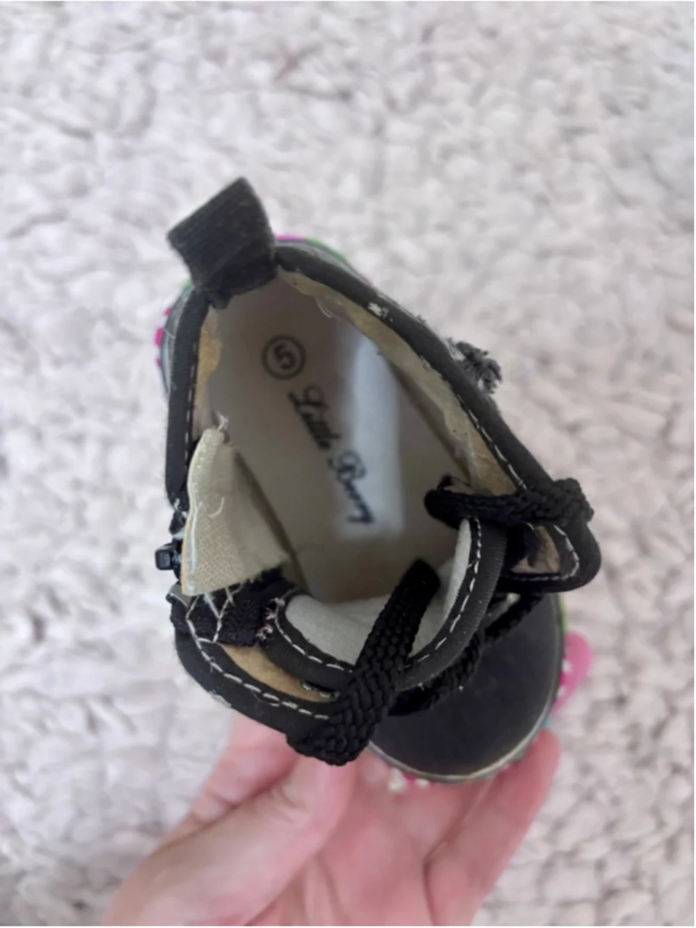 Baby Little Berry Black Pink Butterfly Mushroom High Top Shoes Size 5 Zip